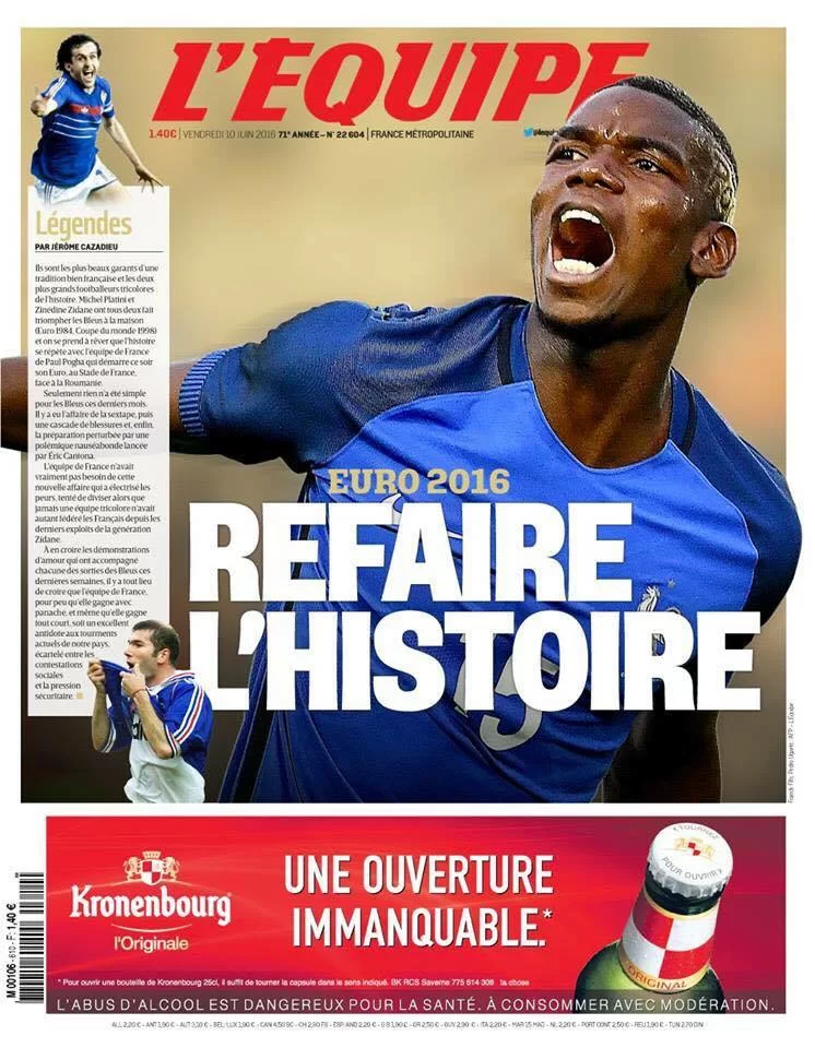La prima pagina di oggi di "L'Équipe"