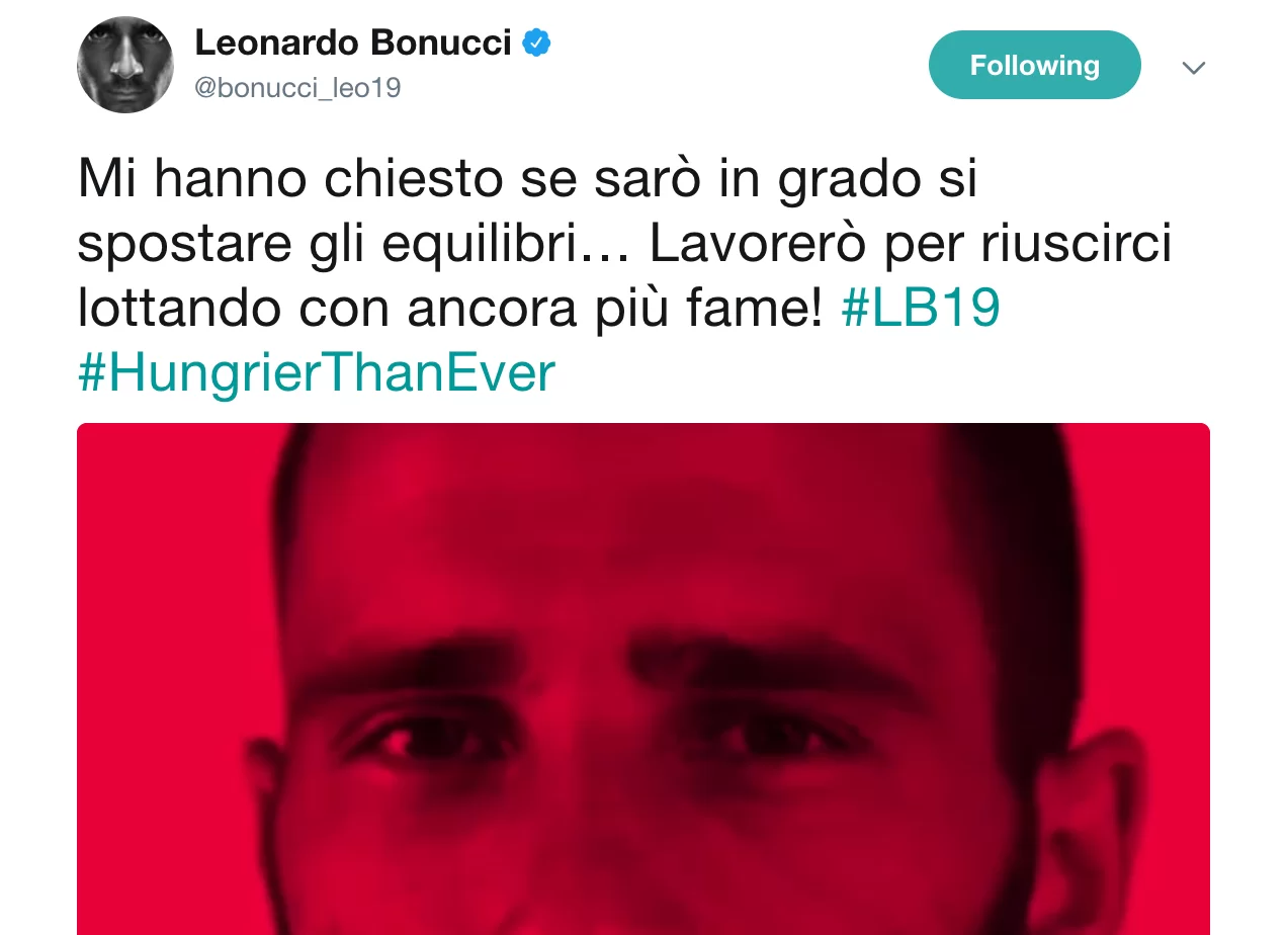 VIDEO – Bonucci su Twitter ai tifosi del Milan: “Lotterò con ancora più fame!”