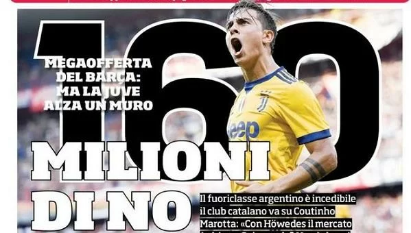 FOTO – CdS, mega offerta del Barcellona alla Juve: 160 milioni per Dybala!