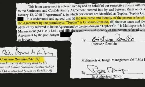 FOTO – Spunta il contratto incriminato: CR7 avrebbe comprato il silenzio di Kathryn Mayorga!