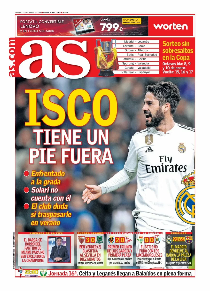 As – Isco con un piede fuori dal Real Madrid