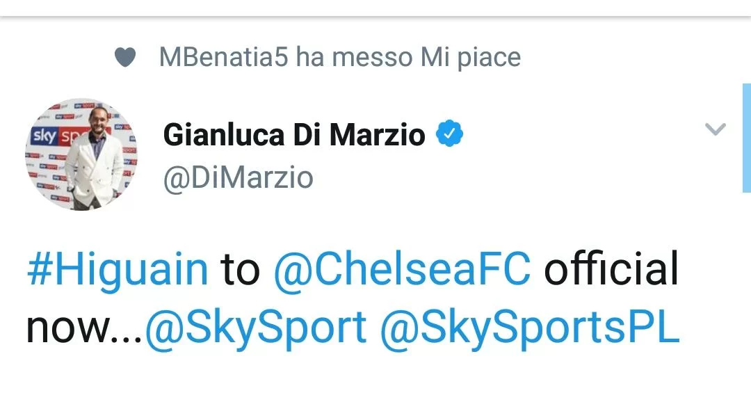 Higuain al Chelsea, c’è il “like” di Benatia. Segnale alla società?