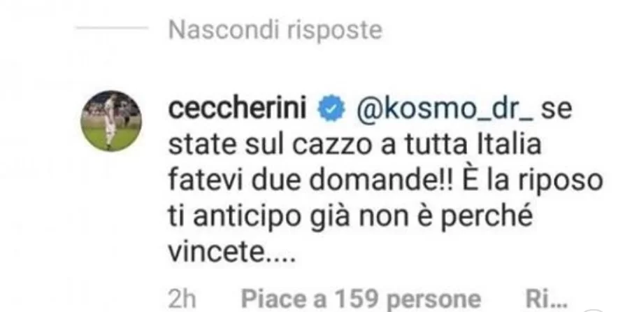 Ceccherini risponde ad un tifoso della Juve: “State sul ca*** a tutta Italia! E non è perché vincete…”