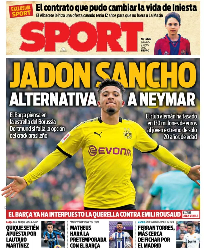 Sport – Il Barcellona punta Jadon Sancho come alternativa a Neymar e Lautaro