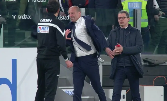 Rigore ribattuto dall’Inter, svelata la frase urlata da Allegri al quarto uomo