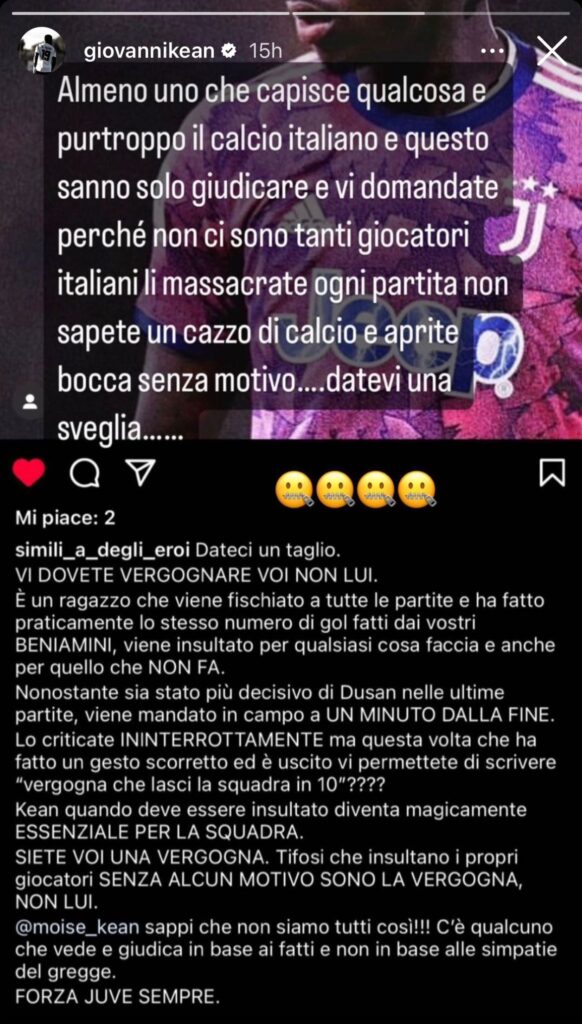 Risposta di Kean alle accuse