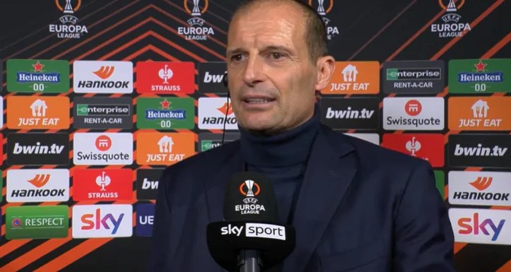 Massimiliano Allegri durante il post-partita di Sporting-Juventus