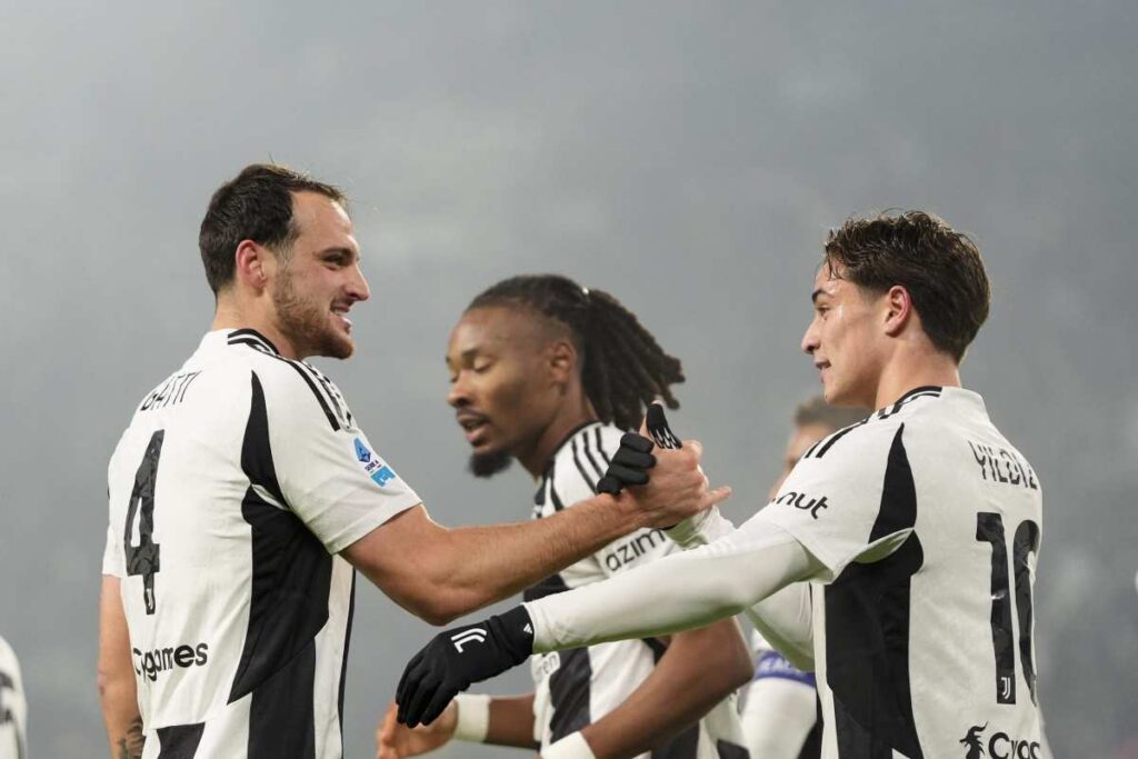 Gatti, Thuram e Yildiz esultano con la Juventus