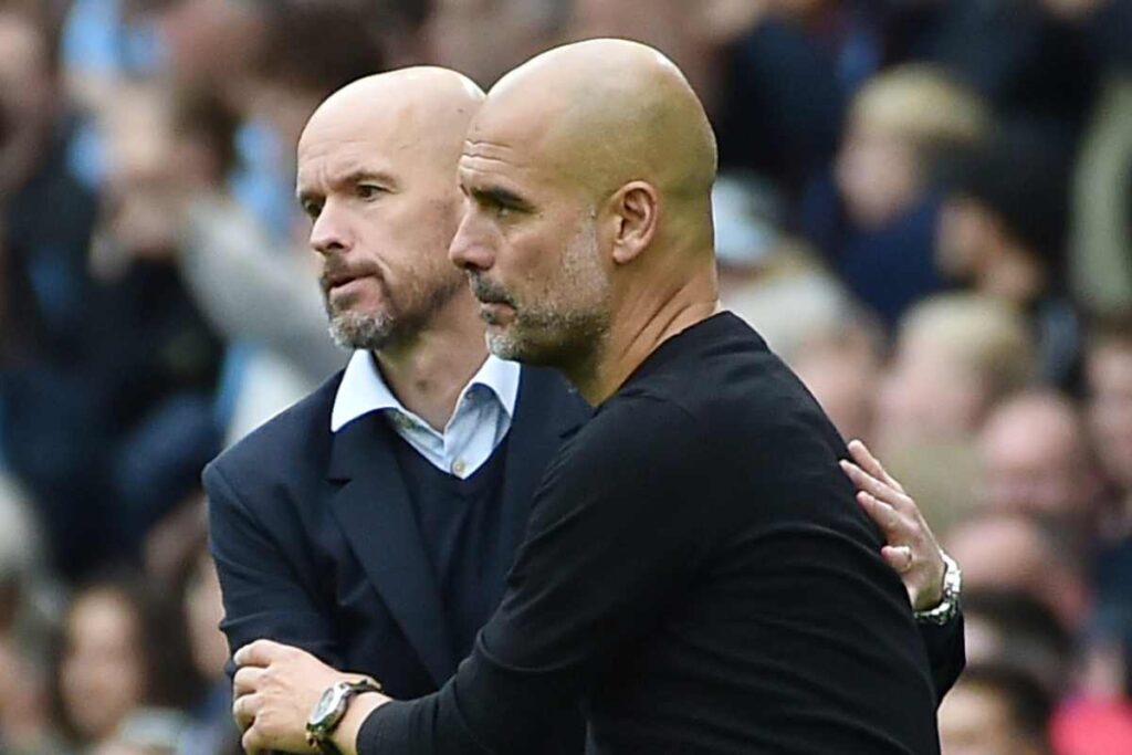 Ten Hag e Guardiola si abbracciano