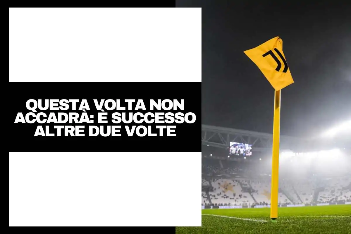 In primo piano la bandierina del calcio d'angolo con il logo della Juventus e sullo sfondo gli spalti dell'Allianz Stadium vuoti