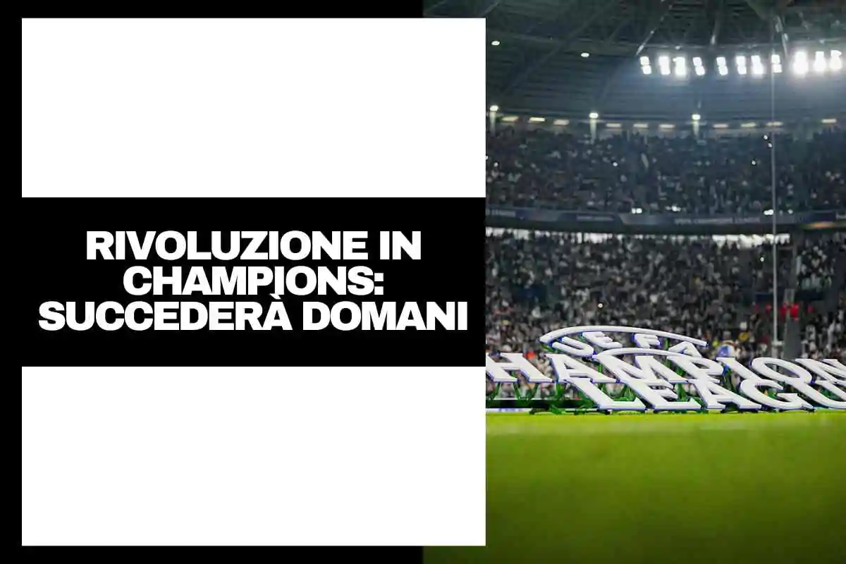 Logo della Champions League al centro del terreno di gioco dell'Allianz Stadium