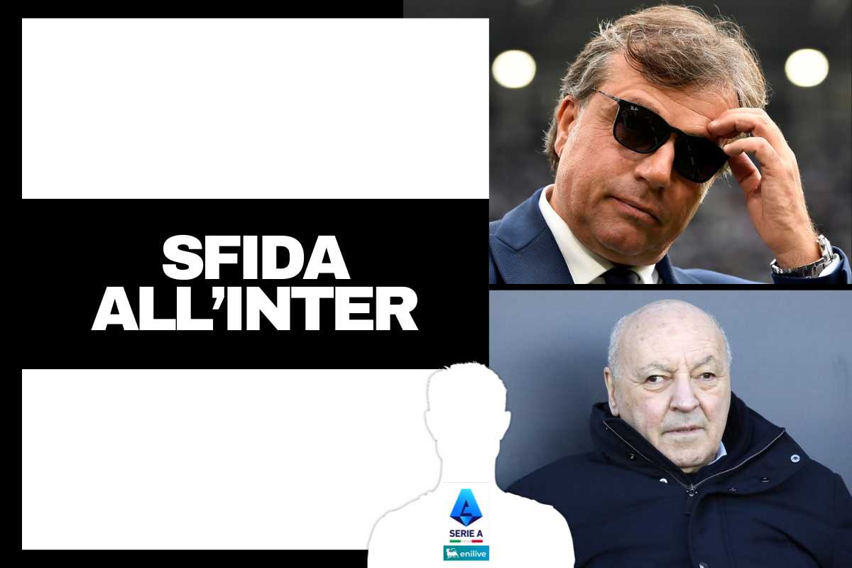 Giuntoli in occhiali da sole e Marotta seduto