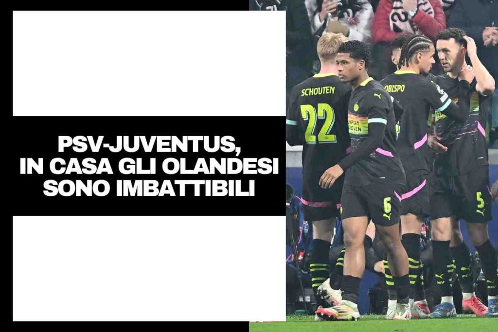 Il PSV Eindhoven festeggia in gruppo dopo il gol di Perisic contro la Juventus