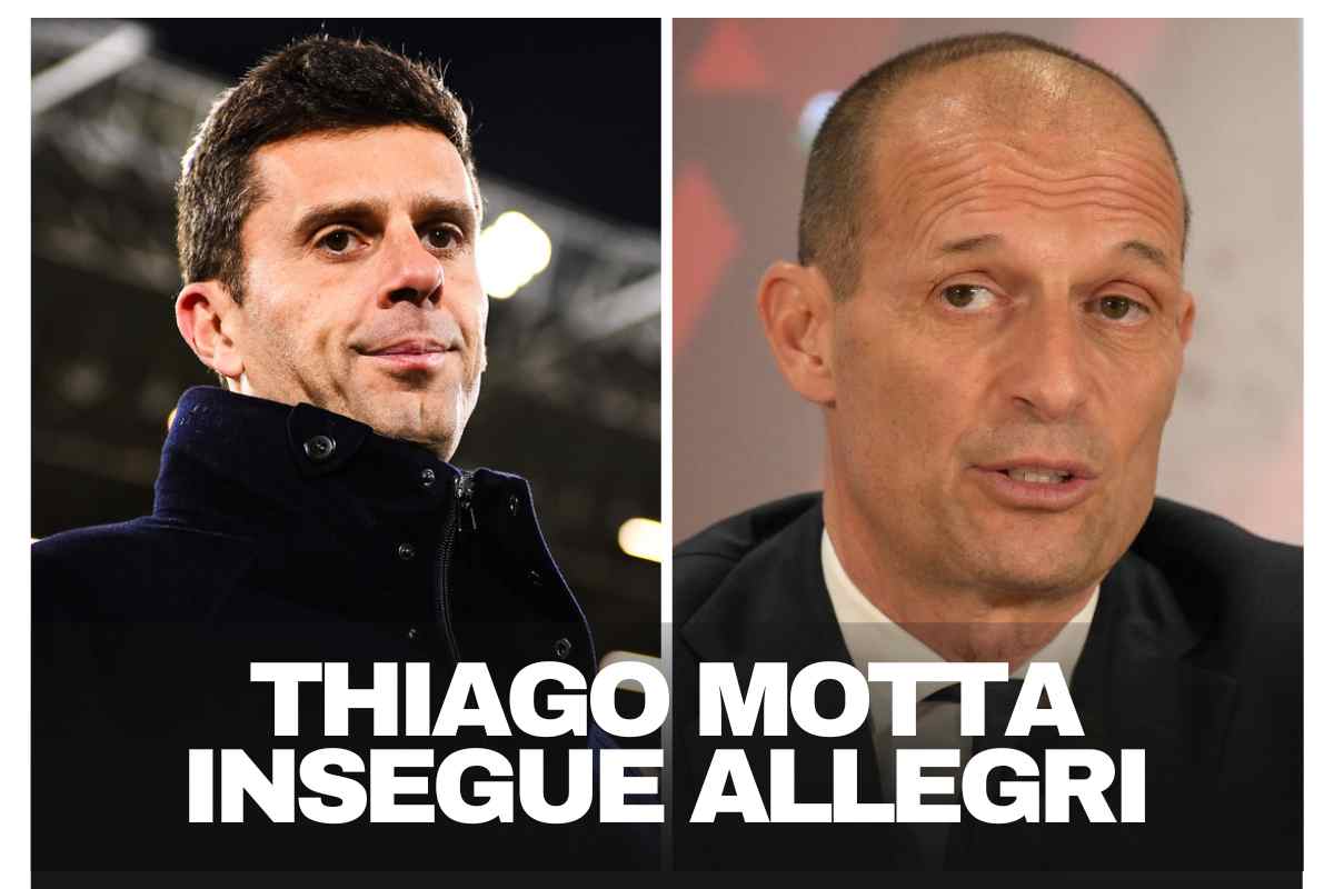 Thiago Motta osserva a bordo campo e Allegri parla in conferenza stampa