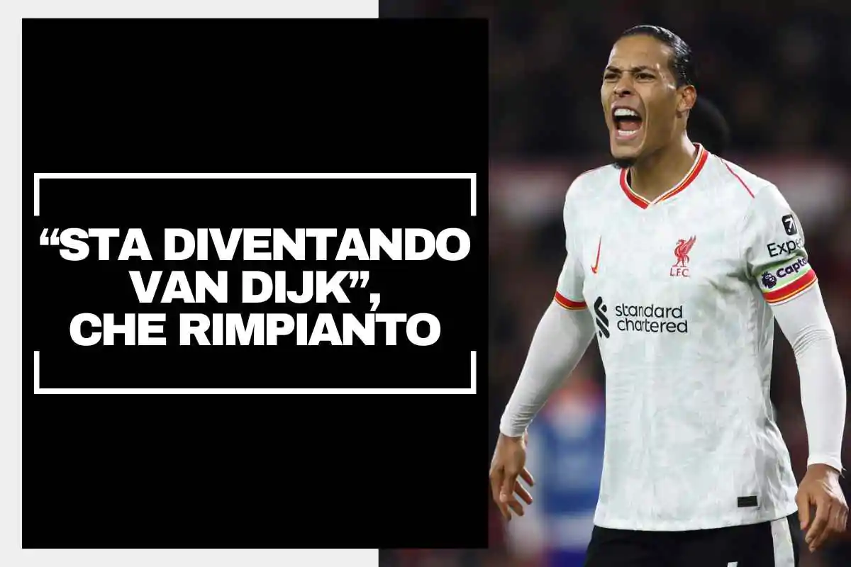 van Dijk urla con indosso la maglia del Liverpool bianca