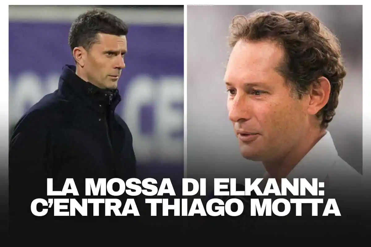 Thiago Motta di profilo a sinistra e Elkann a destra