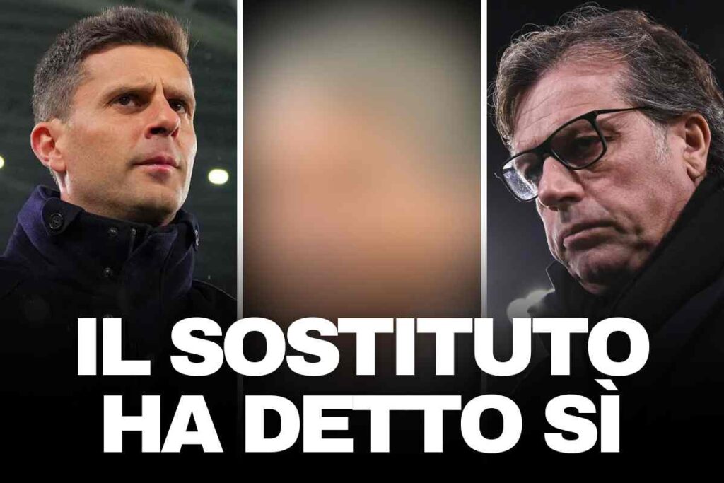 Thiago Motta a sinistra osserva da bordo campo mentre Giuntoli a destra in vesti dirigenziali