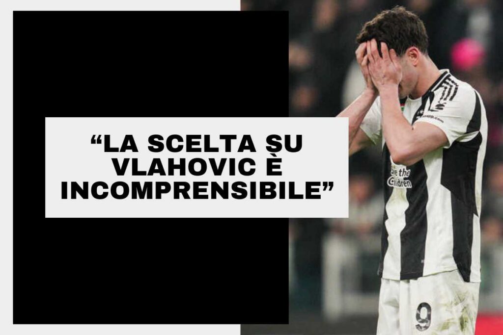 Vlahovic disperato con le mani sul volto in campo con la maglia della Juventus