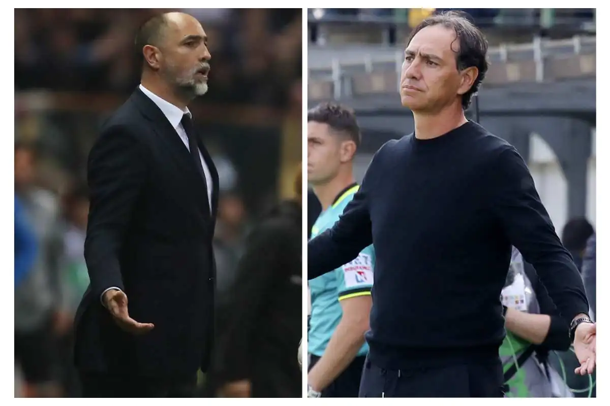 Tudor a sinistra e Nesta a destra sconsolati con le braccia larghe a bordo campo