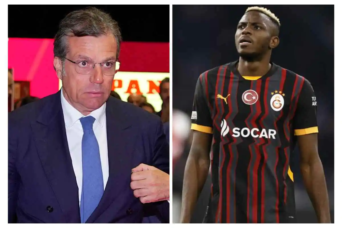 Giuntoli a sinistra in vesti dirigenziali e Osimhen a destra in campo con la maglia del Galatasaray