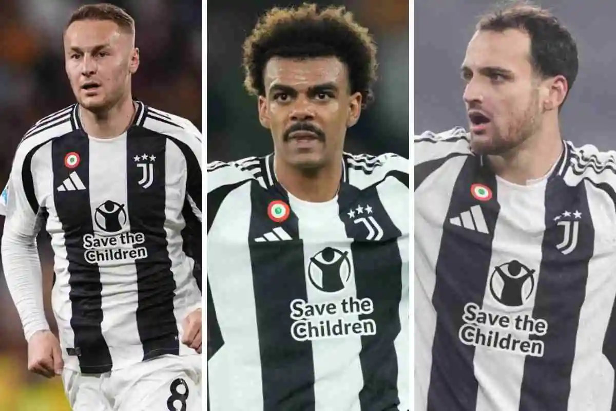 Koopmeiners a sinistra, Renato Veiga al centro e Gatti a destra in campo con la maglia della Juventus