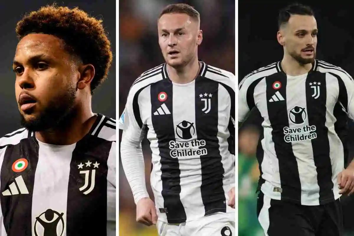 McKennie a sinistra, Koopmeiners al centro e Gatti a destra in campo con la maglia della Juventus