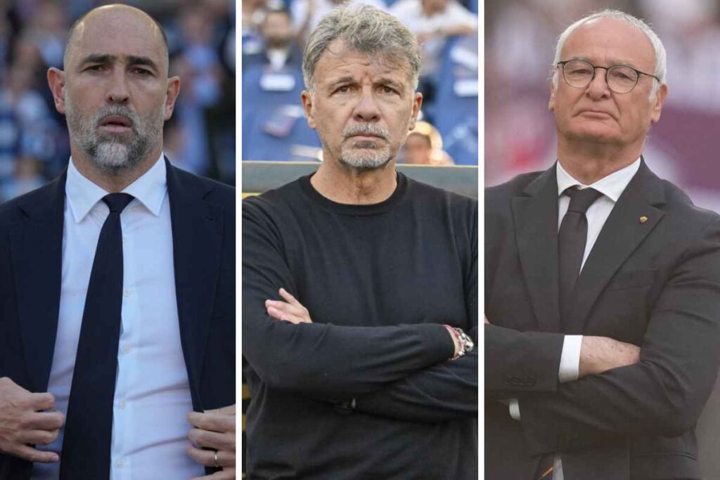 Tudor a sinistra, Baroni al centro e Ranieri a destra osservano da bordo campo