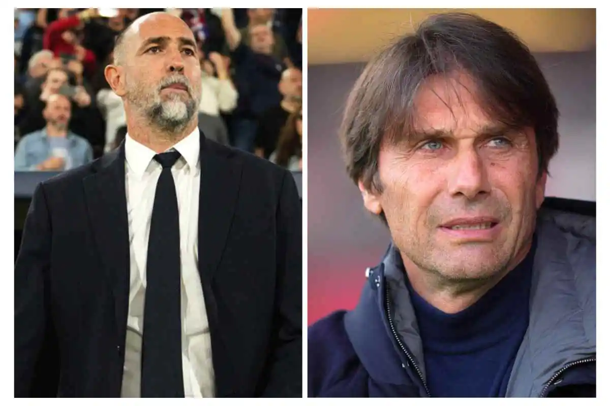 Tudor a sinistra e Conte a destra da bordo campo