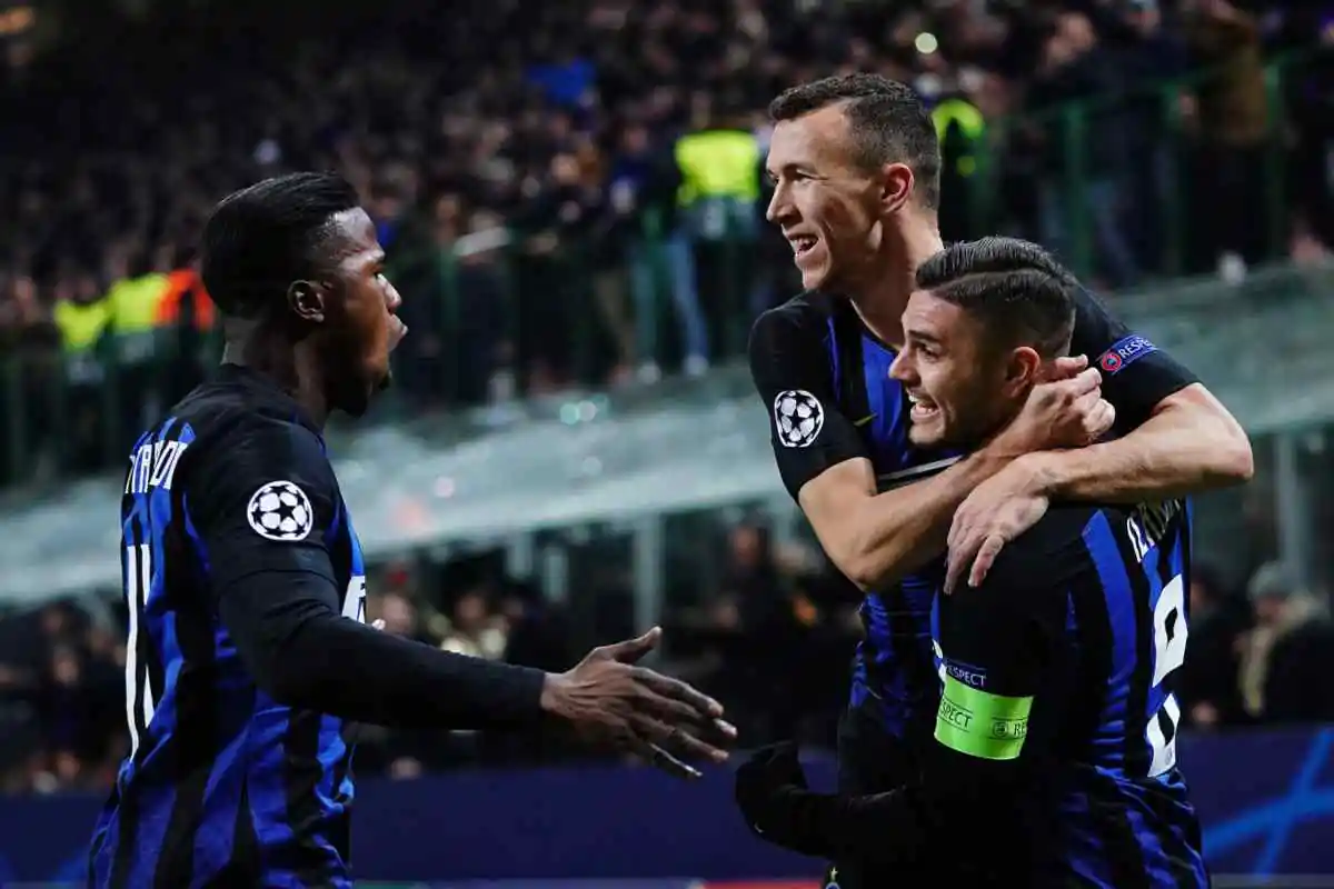 Keita Baldé, Icardi e Perisic esultano dopo un gol con la maglia dell'Inter