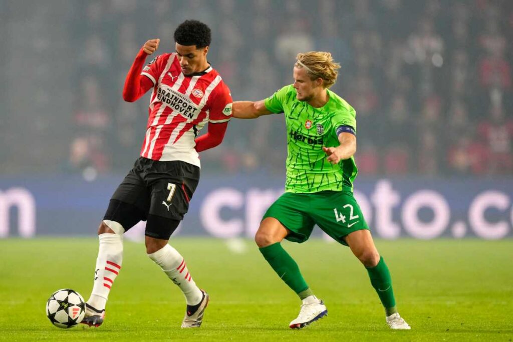 Morten Hjulmand con la maglia dello Sporting CP in Champions League