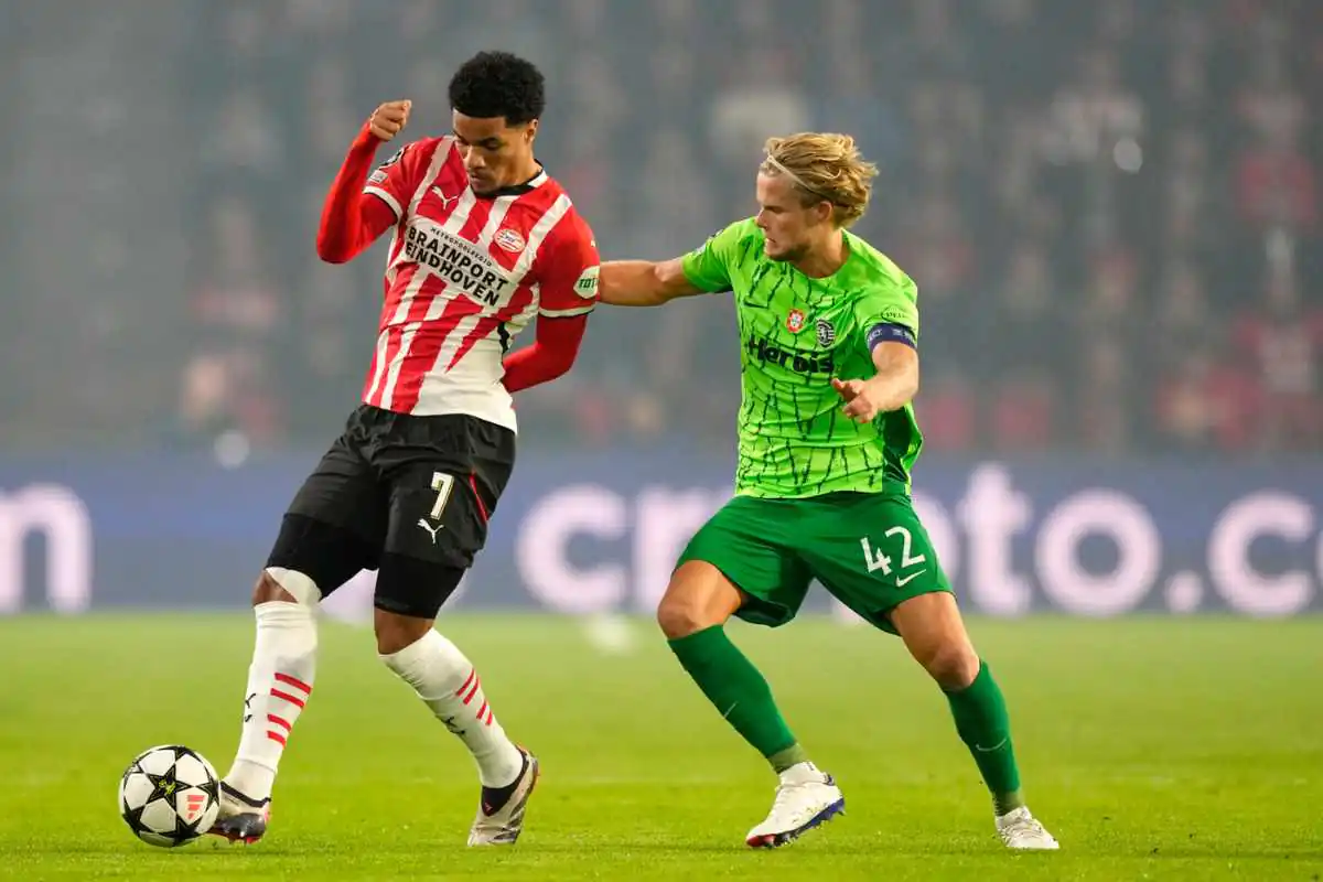 Morten Hjulmand con la maglia dello Sporting CP in Champions League