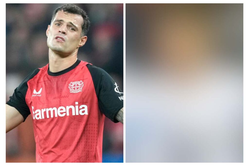 Xhaka sconsolato in campo con la maglia del Bayer Leverkusen