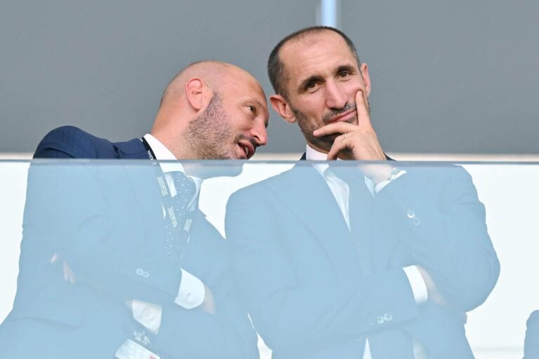 Claudio e Giorgio Chiellini discutono in tribuna