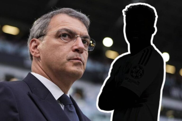 Damien Comolli, ad della Juventus, e la sagoma di Endrick, attaccante del Real Madrid