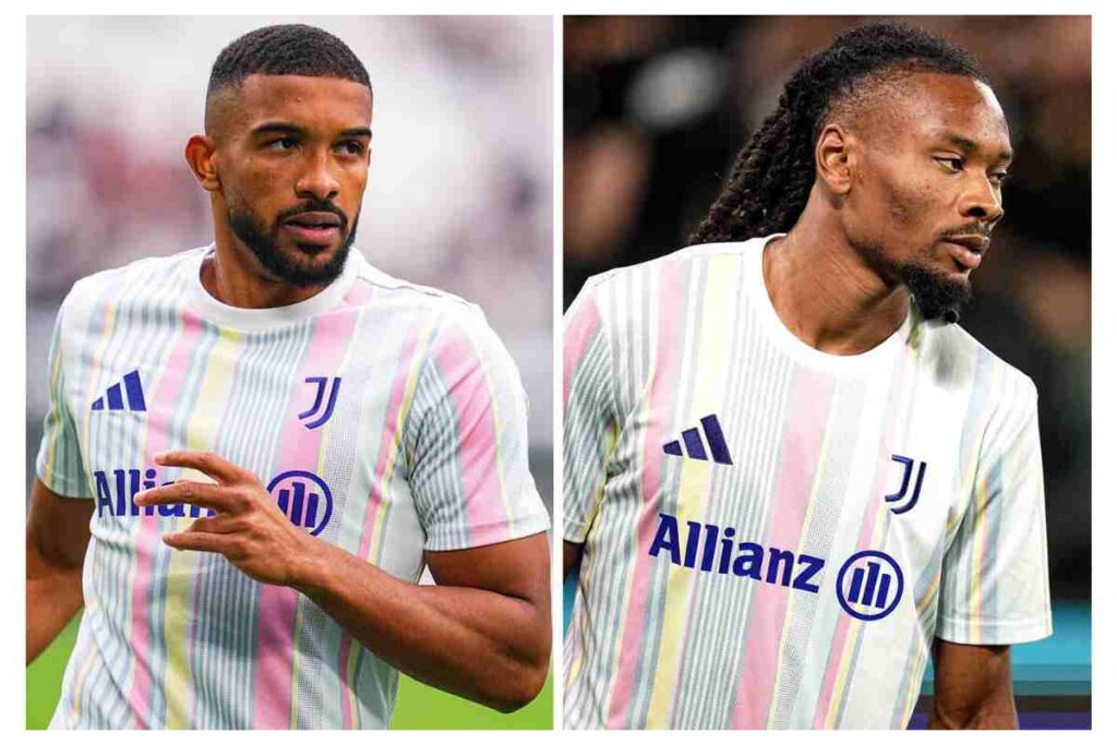 Bremer a sinistra e Thuram a destra si riscaldano nel pre partita