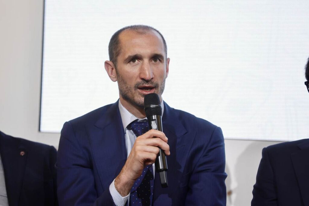 Giorgio Chiellini, Director of Football Strategy della Juventus, durante una conferenza stampa