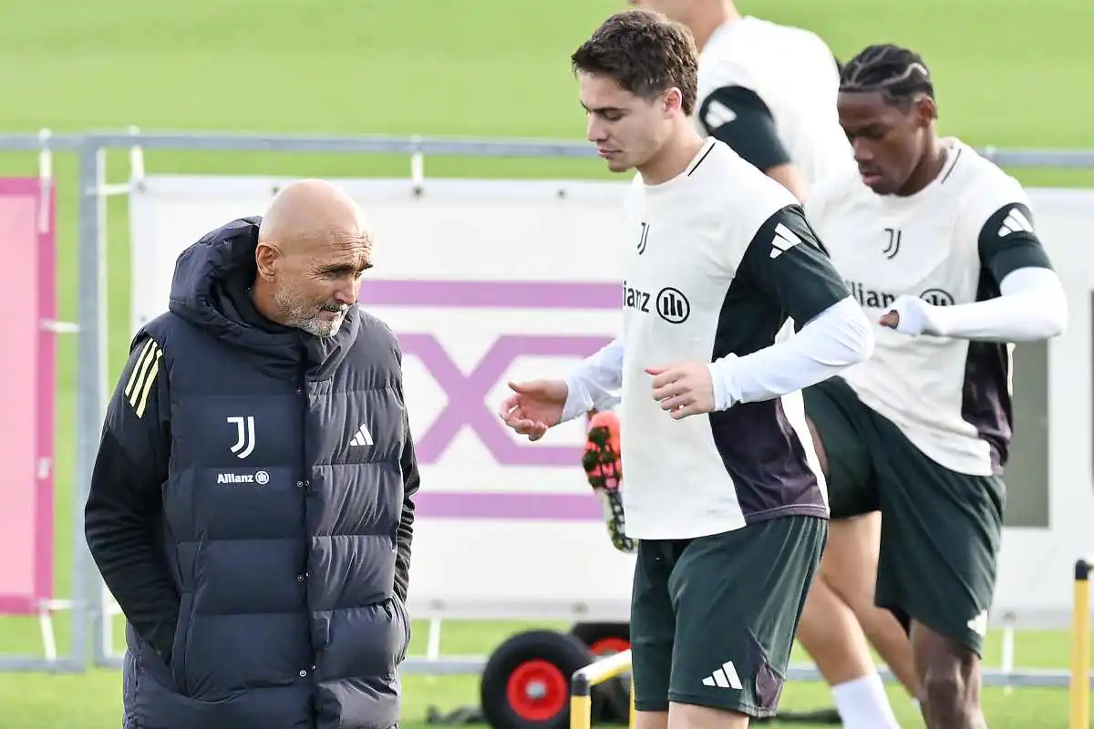 Yldiz, David e Spalletti durante l'allenamento della Juventus