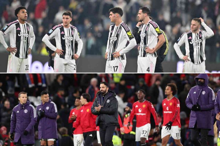 La Juventus in alto e nella foto in basso il Manchester United