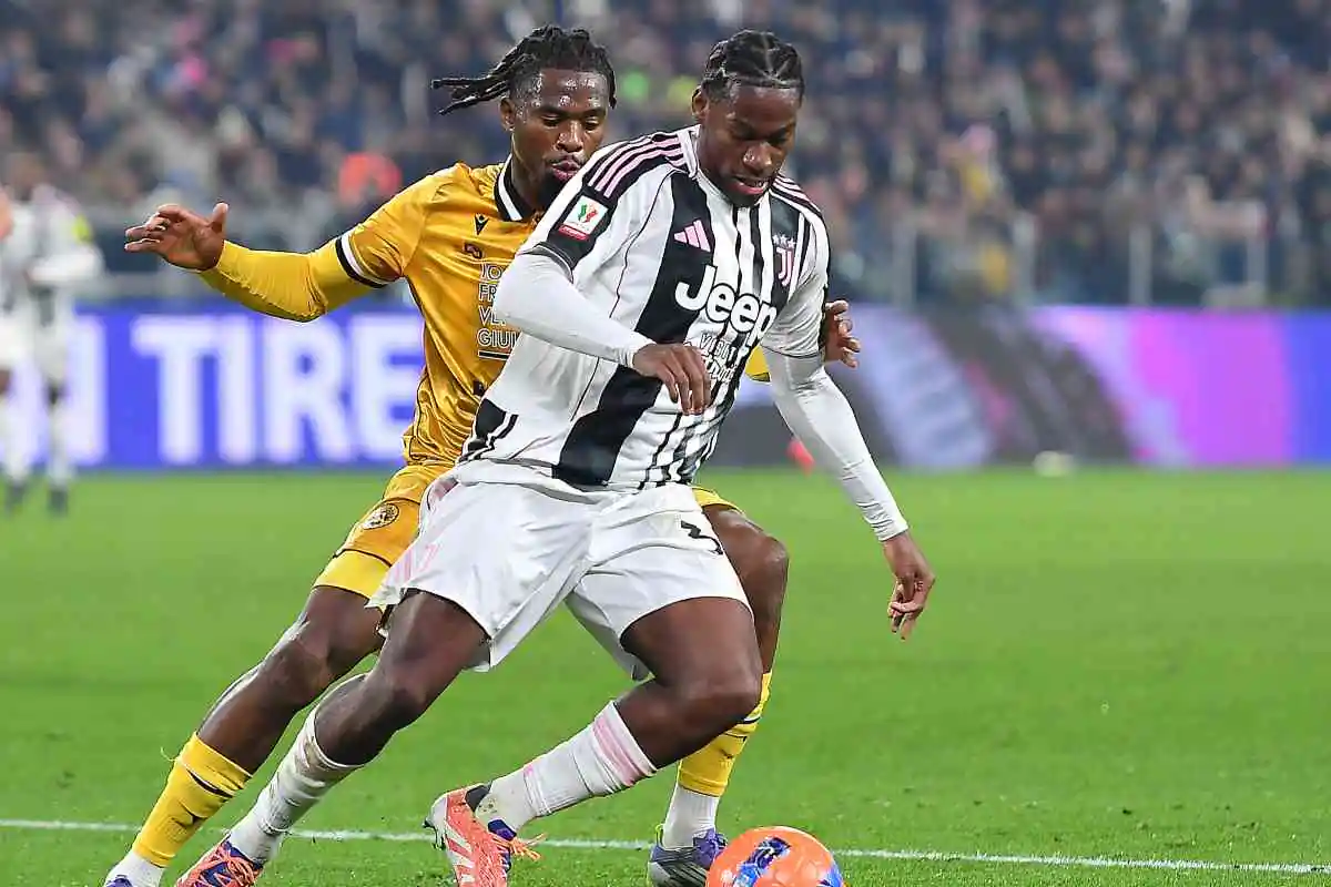 Jonathan David in campo con la Juventus durante la sfida di Coppa Italia con l'Udinese