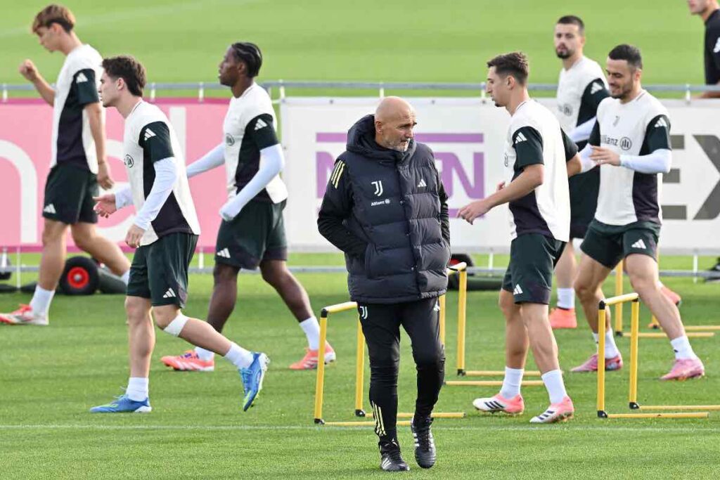 Gruppo Juventus in allenamento in vista della Champions League