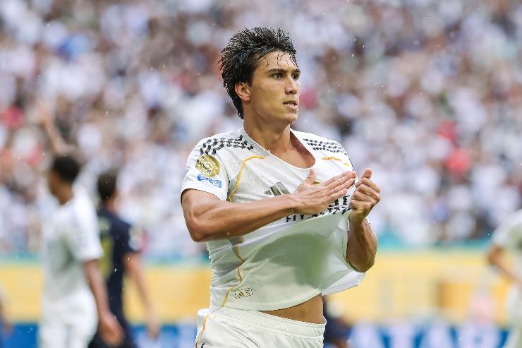 Gonzalo Garcia esulta dopo il gol segnato alla Juventus con la maglia del Real Madrid