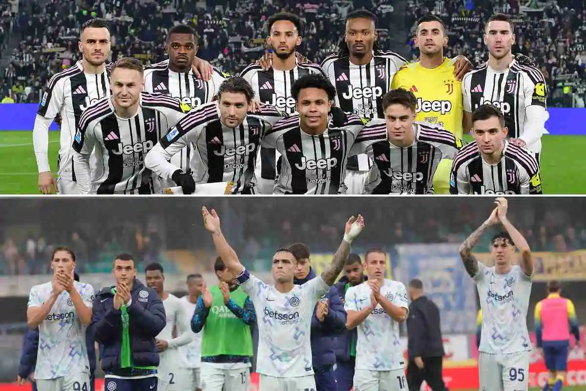 Collaage che ritrae la squdra della Juventus e quella dell'Inter