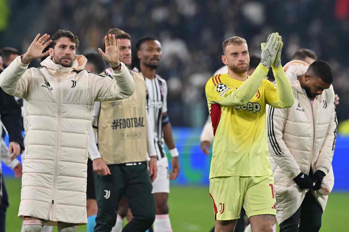 I giocatori della Juventus festeggiano una vittoria in Champions League all'Allianz Stadium
