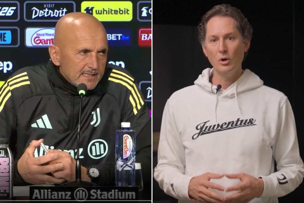 Collage che ritrae Luciano Spalletti e John Elkann che parlano della Juve