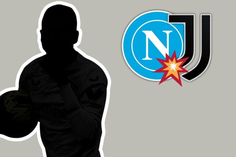 Immagine oscurata di Youssef En-Nesyri con i loghi di Juventus e Napoli