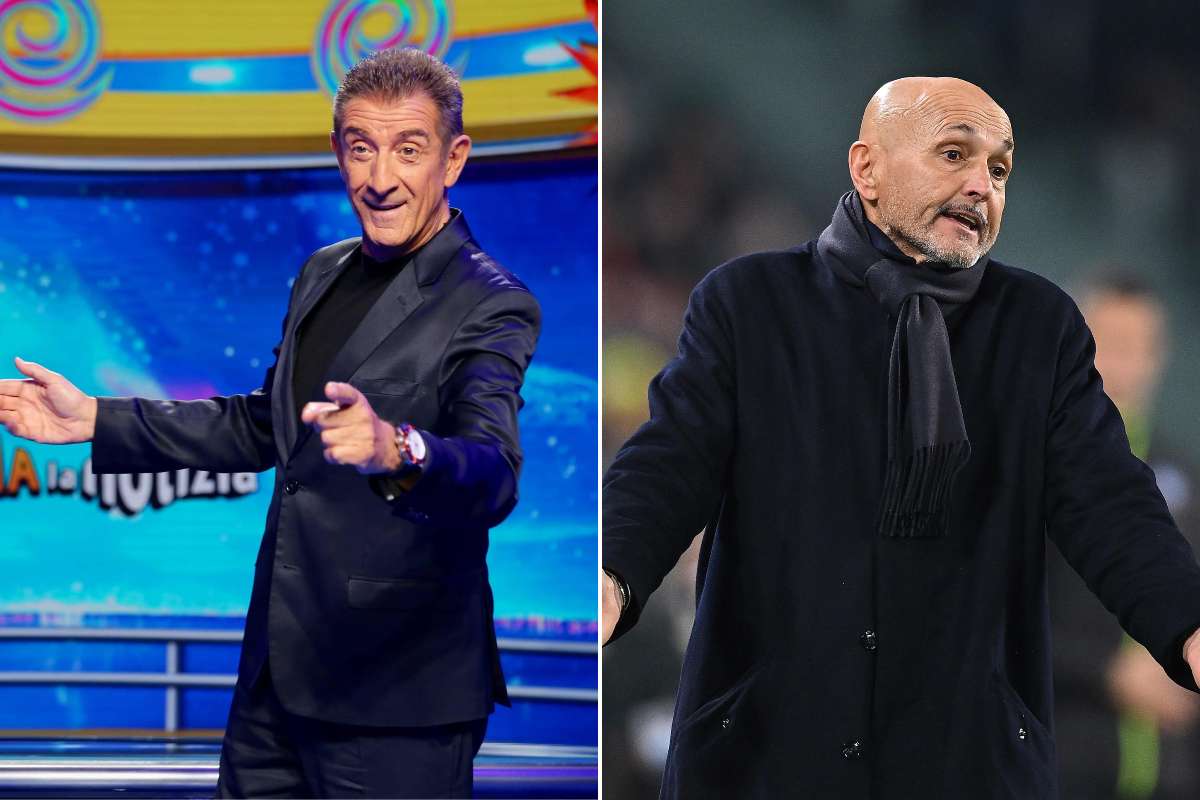 Collage che ritrae Ezio Greggio al fianco di Luciano Spalletti, allenatore della Juventus