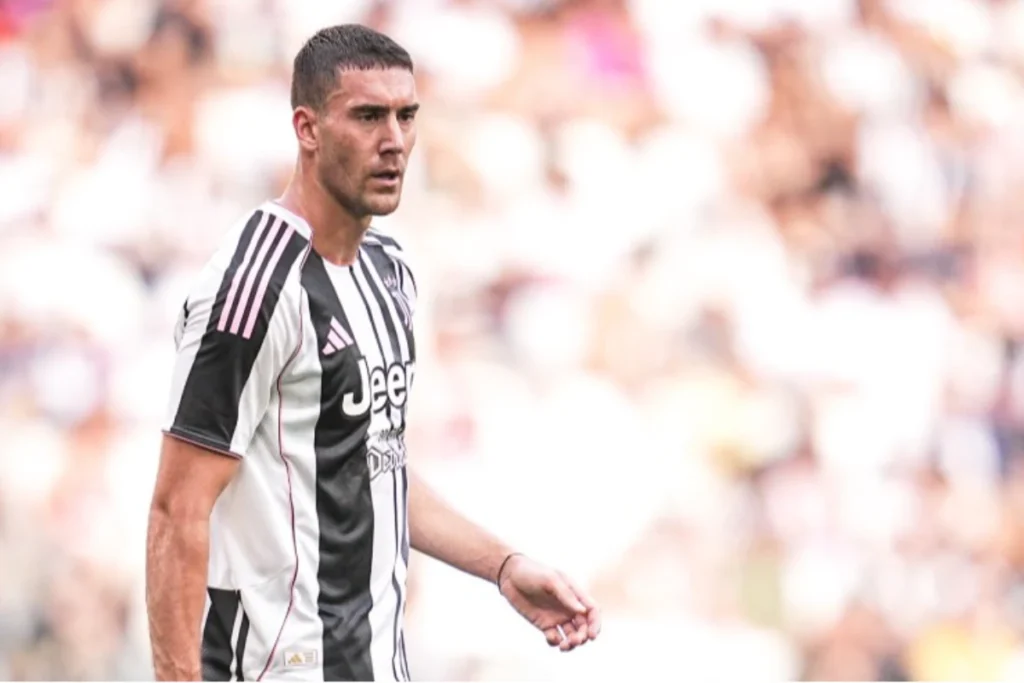 Dusan Vlahovic, attaccante della Juventus, nel corso dell'amichevole contro la Next Gen