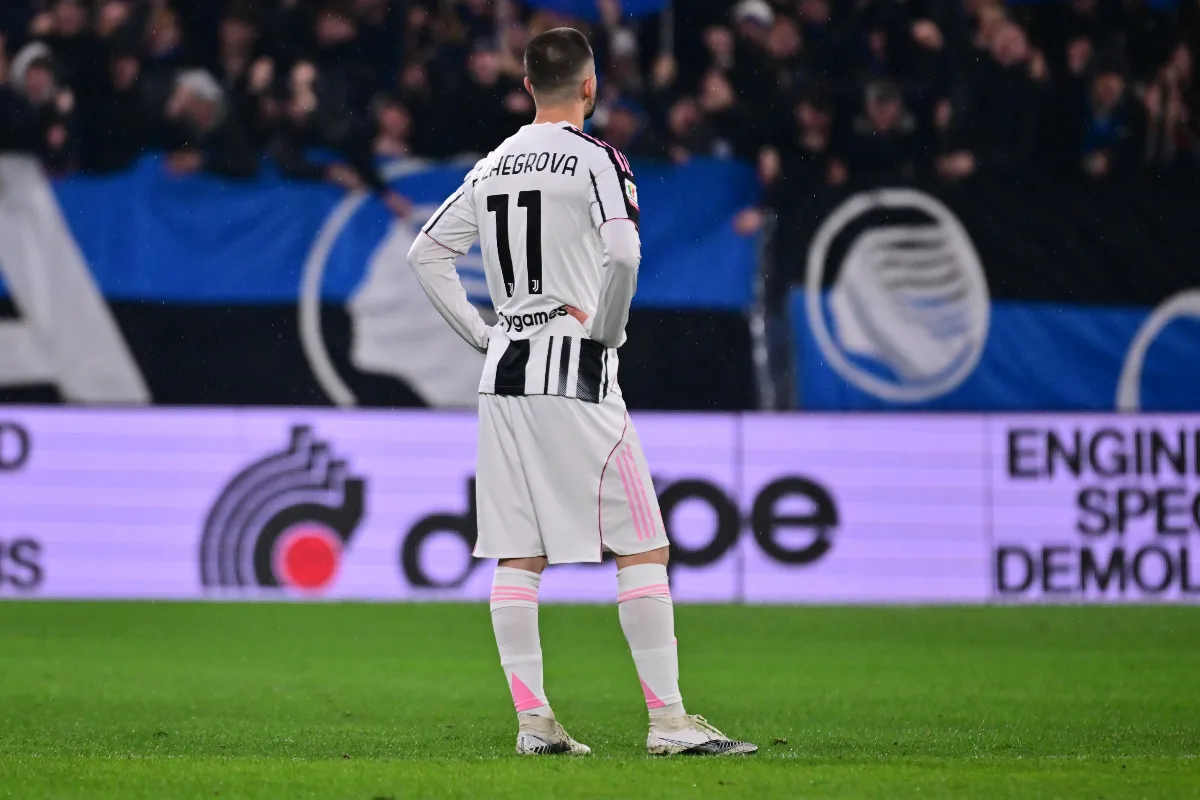 Edon Zhegrova, attaccante della Juventus, nel corso del match di Coppa Italia contro l'Atalanta