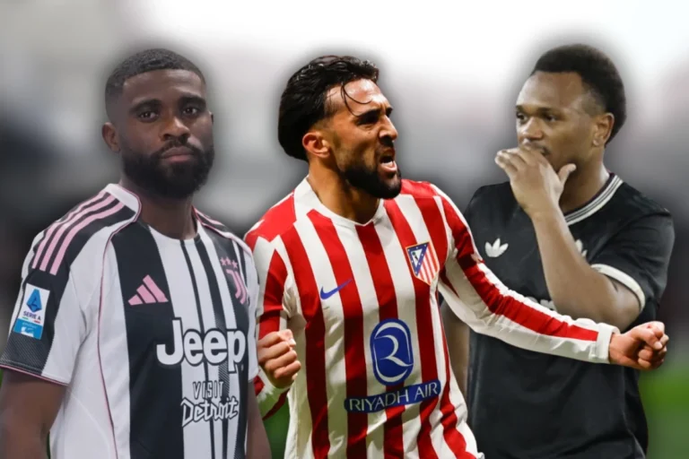 Tre calciatori in maglia Juventus e Atlético Madrid: Adzic in bianconero, centrocampista montenegrino