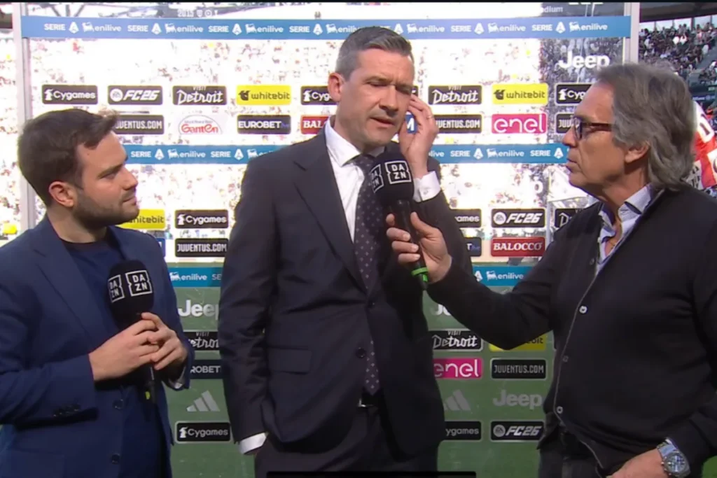 Marco Ottolini, direttore sportivo Juventus, durante intervista a bordocampo su Vlahovic e Spalletti